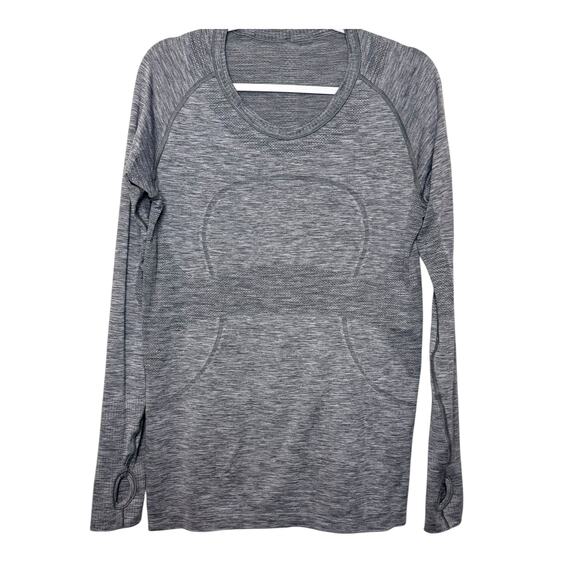 Lululemon Long Sleeve Swiftly Women 12 Gray Stretch Breathable Activewear Gym - Picture 1 of 6